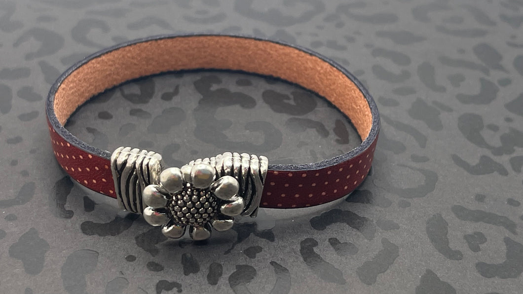 Red Polka Dot Leather Bracelet