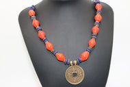 Beautiful Red Krobo Beads with Old Rustic Accent Necklace