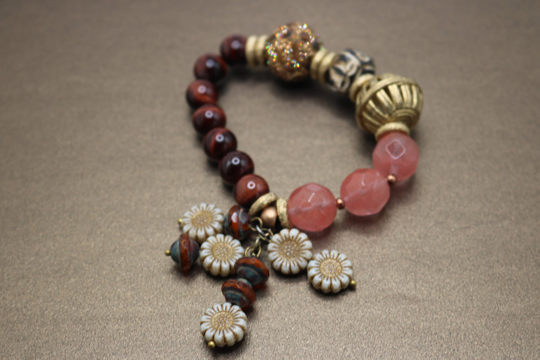 Pink Quartz Red Tiger Eye Bracelet