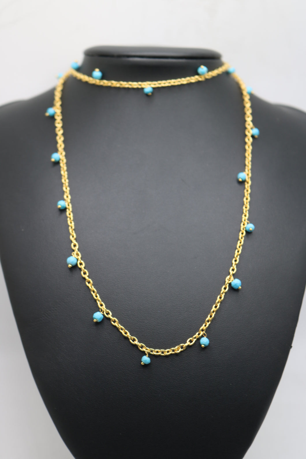Turquoise Beads on Chain Necklace