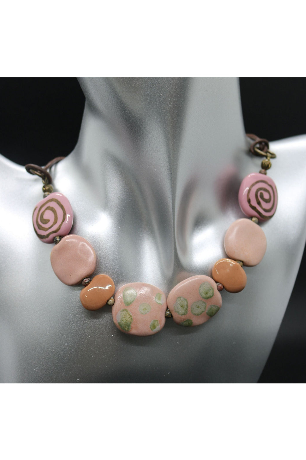 Peach and Pink Kazuri Necklace