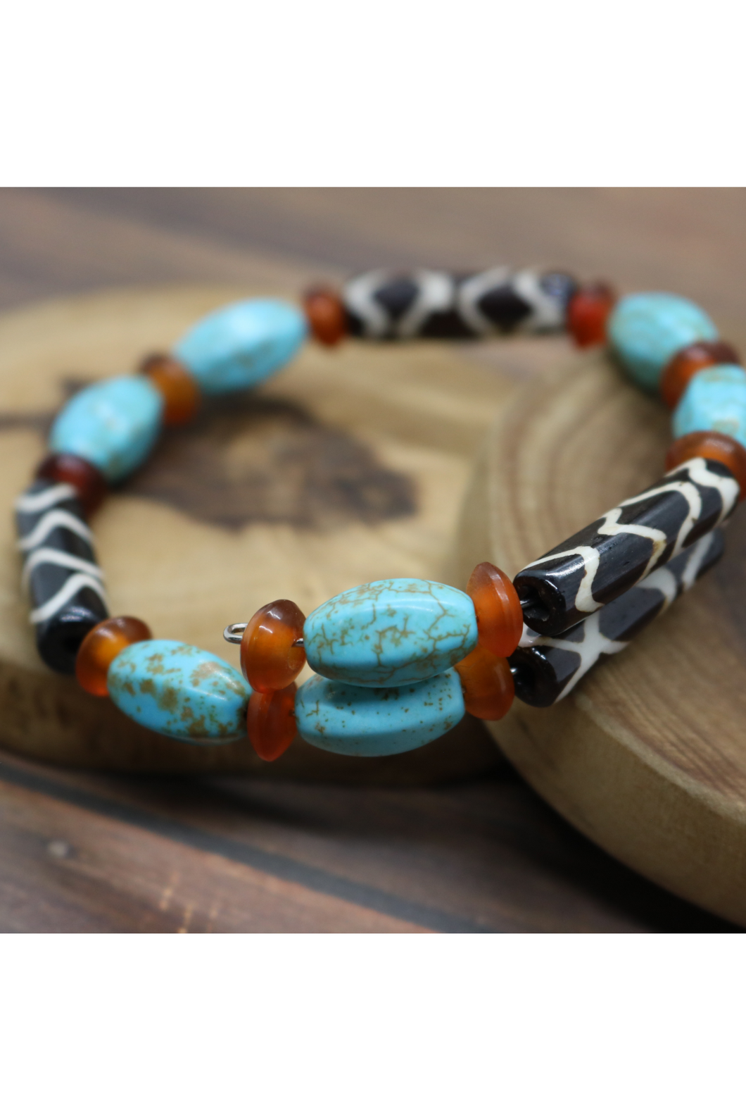 African tribal beads with turquoise howlite  bracelet