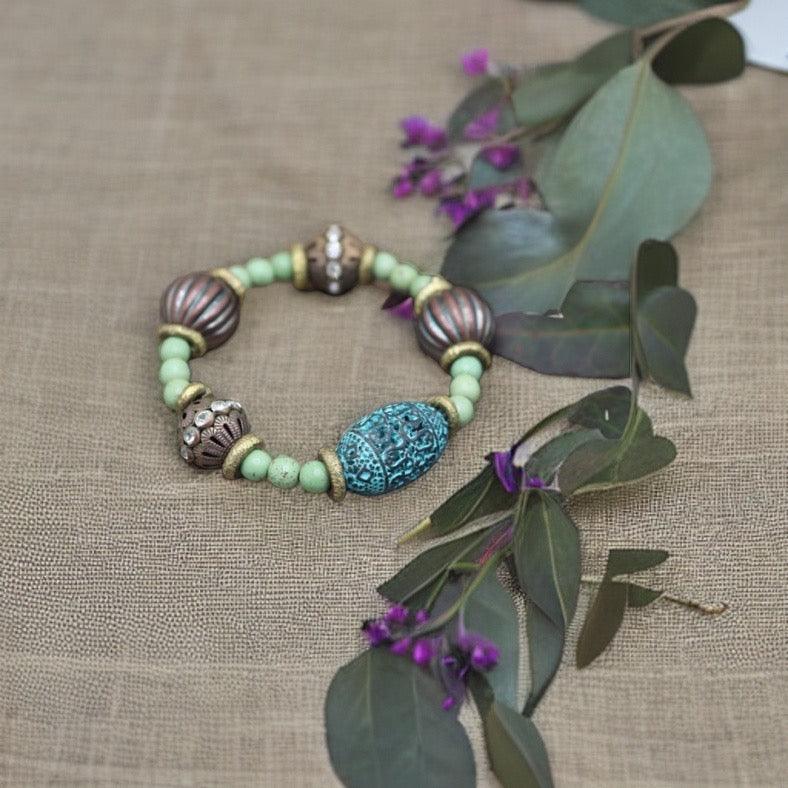 Green Limestone Bohemian Bracelet